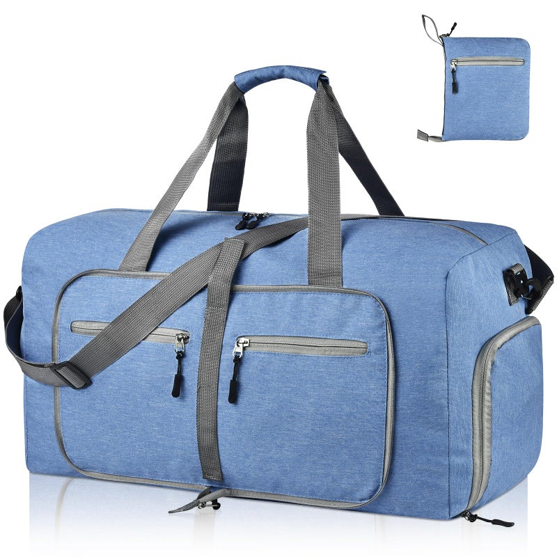 Dimayar 65L Travel Duffle Bag for Men Women - Foldable Duffel Bag with Shoes Compartment - Overnight Bags Waterproof & Tear Resistant(Blue) - Image 1